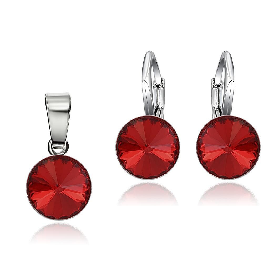 Set Argint 925 placat cu rodiu cu cristale Swarovski® Rivoli Light Siam 8mm Leverback