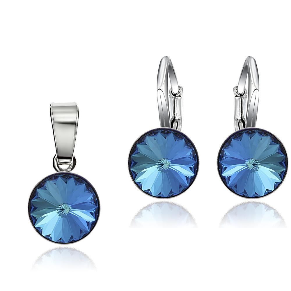 Set Argint 925 placat cu rodiu cu cristale Swarovski® Rivoli Bermuda Blue 8mm Leverback