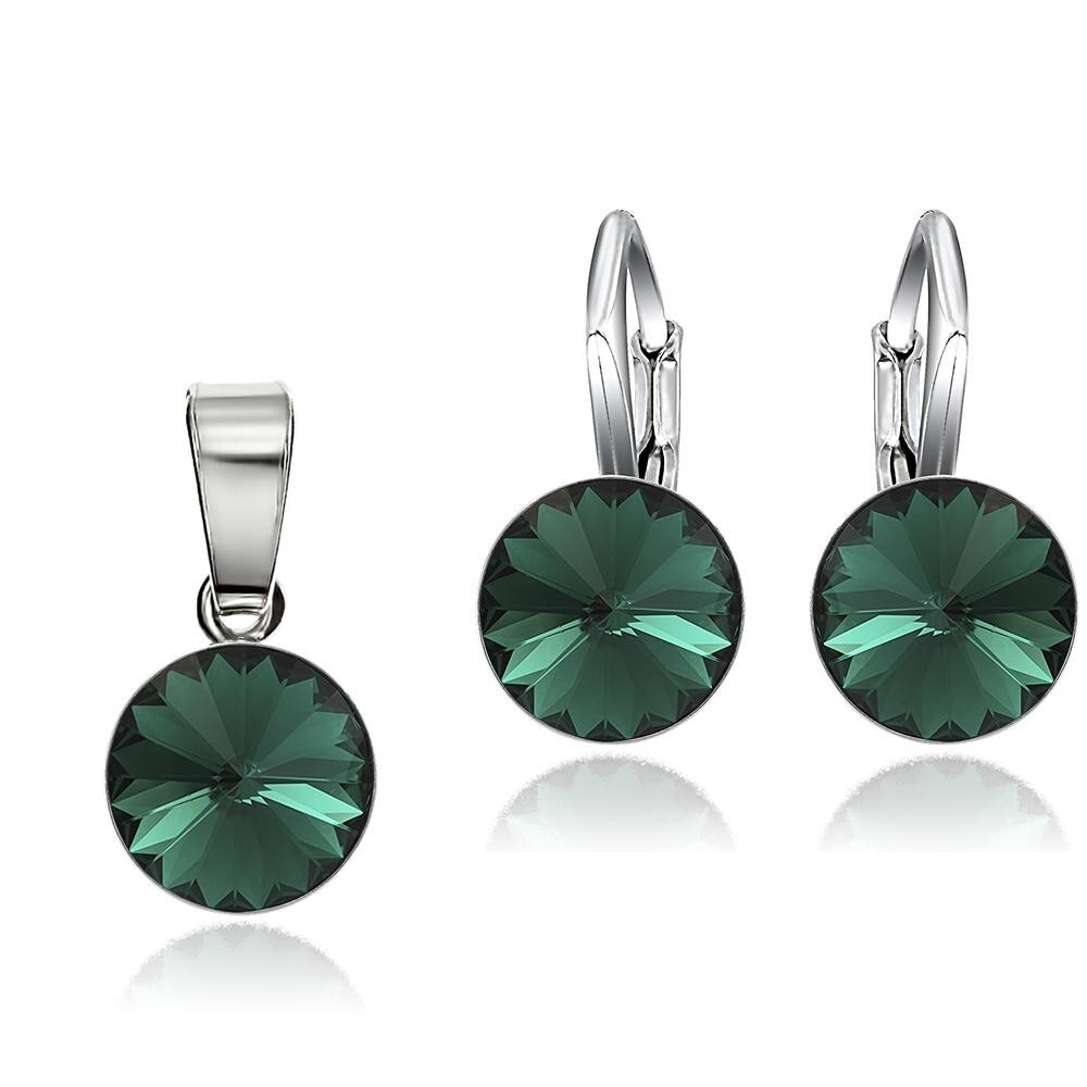 Set Argint 925 placat cu rodiu cu cristale Swarovski® Rivoli Emerald 8mm Leverback