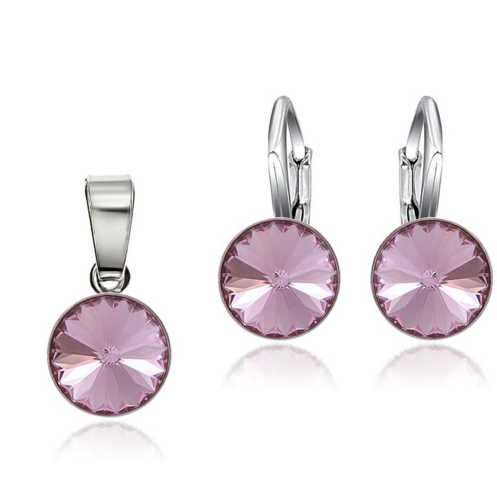 Sterling Silver 925 ródium bevonatú ékszerkészlet Swarovski® Rivoli Light Rose 8mm Leverback kristályokkal