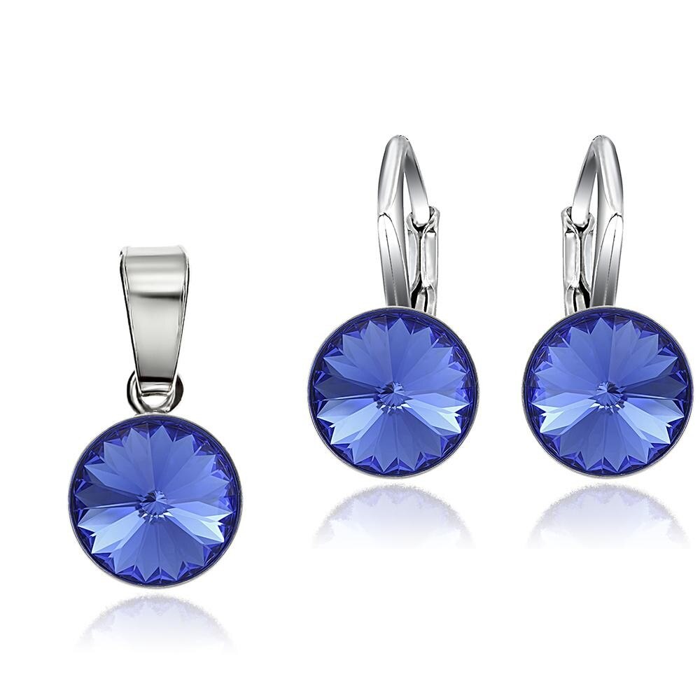 Set Argint 925 placat cu rodiu cu cristale Swarovski® Rivoli Sapphire 8mm Leverback