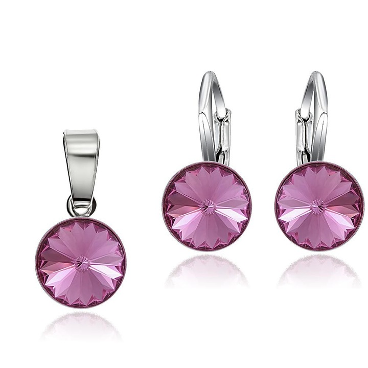 Sterling Silver 925 ródium bevonatú készlet Swarovski Rivoli Rose 8mm Leverback kristályokkal