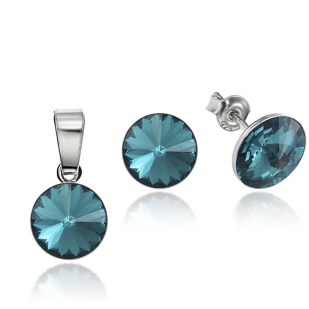 Set Argint 925 placat cu rodiu cu cristale Swarovski® Rivoli Blue Zircon 8mm Surub
