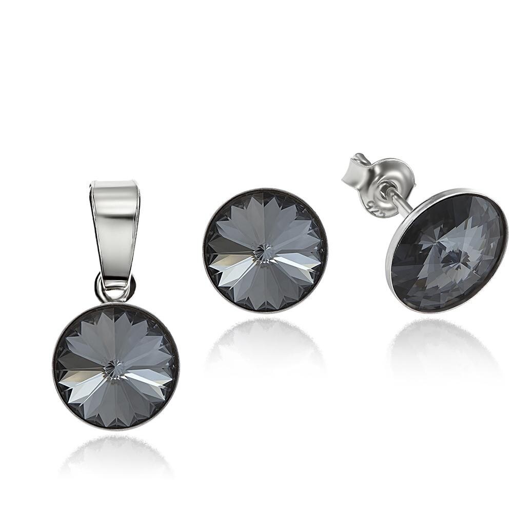 Set Argint 925 placat cu rodiu cu cristale Swarovski® Rivoli Silver Night 8mm Surub