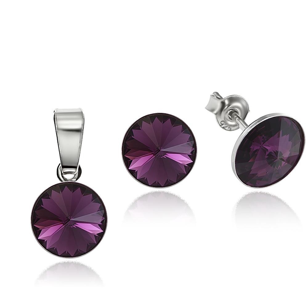 Set Argint 925 placat cu rodiu cu cristale Swarovski® Rivoli Amethyst 8mm Surub
