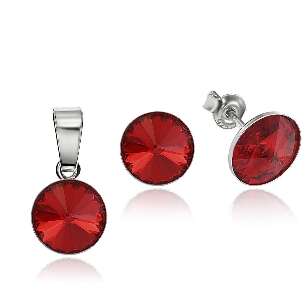 Set Argint 925 placat cu rodiu cu cristale Swarovski® Rivoli Light Siam 8mm Surub
