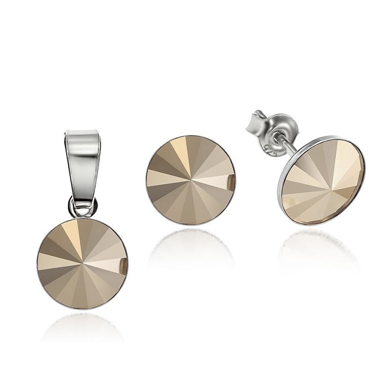 Set Argint 925 placat cu rodiu cu cristale Swarovski® Rivoli Metalic Glod 8mm Surub