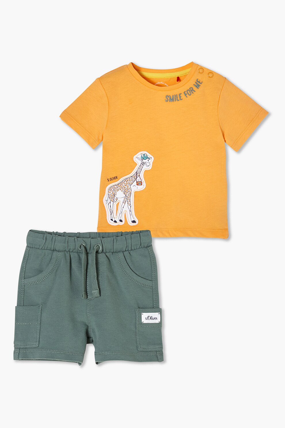 s.Oliver, Set de tricou si pantaloni scurti, Gri/Galben