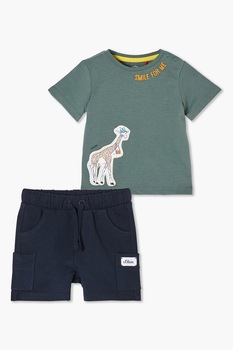 s.Oliver, Set de tricou si pantaloni scurti, Bleumarin inchis/Gri s.Oliver, Set de tricou si pantaloni scurti, Bleumarin inchis/Gri