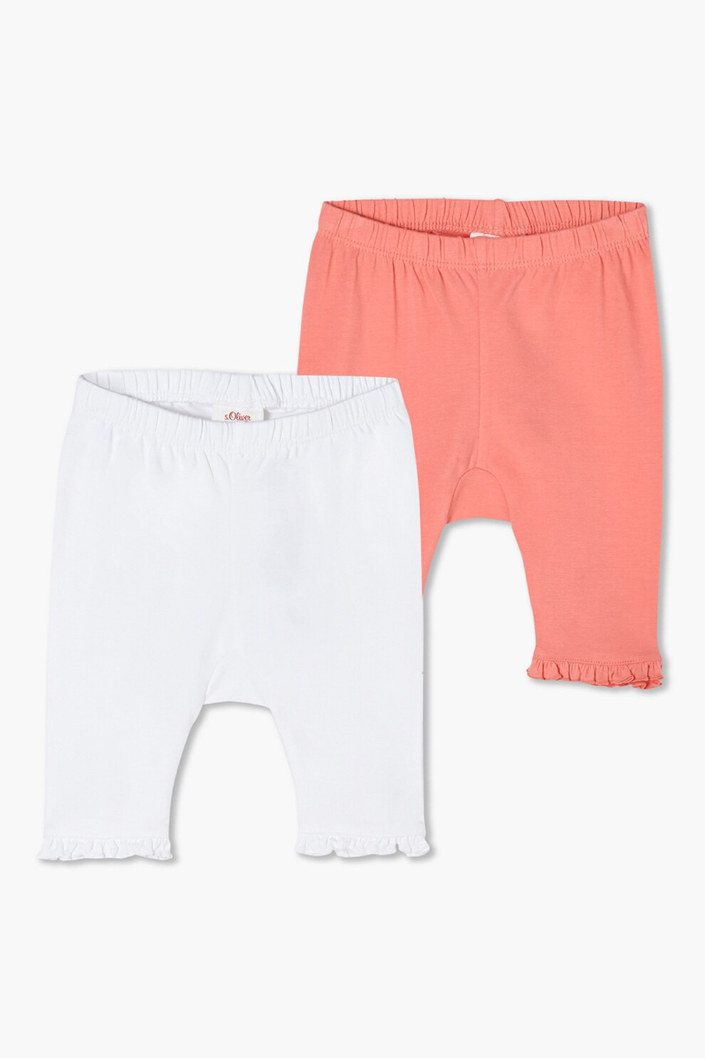 s.Oliver, Set de colanti cu terminatii cu volane,2 perechi, casual, Alb/Roz