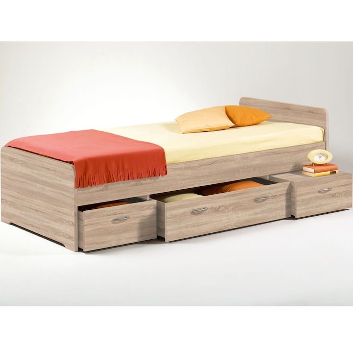 BEGABINO Boro Ifjúsági ágy, 90x200 cm, 3 fiók, Sonoma