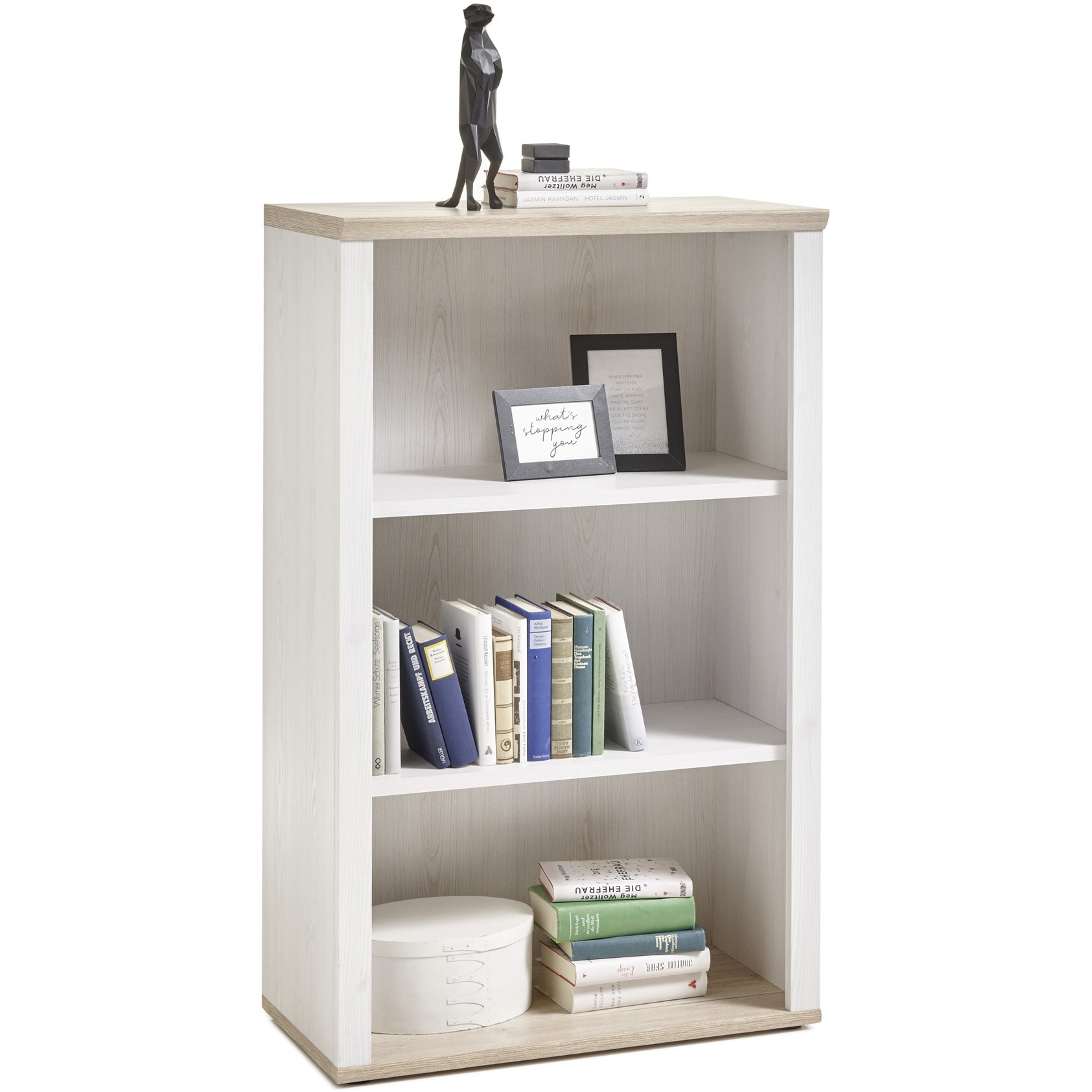 Raft Office Romance 76x38x132 cm, 2 polite, culoare Alb Antichizat, Stejar SanRemo