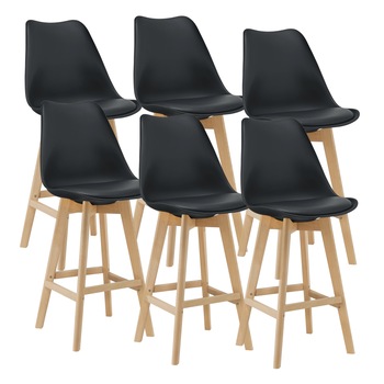 Set 6 bucati scaun bar Lublin S, en.casa,105 x 48 x 58 cm, plastic/lemn de fag, negru Set 6 bucati scaun bar Lublin S, en.casa,105 x 48 x 58 cm, plastic/lemn de fag, negru