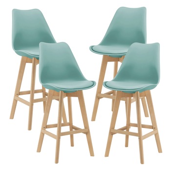 Set 4 bucati scaun bar Lublin V, en.casa, 105 x 48 x 58 cm, plastic/imitatie piele/lemn, verde Set 4 bucati scaun bar Lublin V, en.casa, 105 x 48 x 58 cm, plastic/imitatie piele/lemn, verde