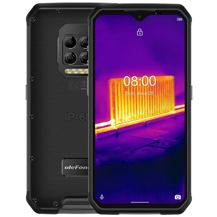 Смартфон Ulefone Armor 9, Thermal Camera, 8GB, 128GB, 6600mAh, 6.3" FHD+, DualSIM, Octa-Core, 64MP Camera, Android 10, NFC, Черен