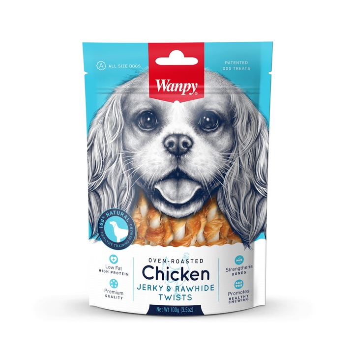 Лакомство за куче Wanpy Chicken Jerky & Rawhide Twists, 100гр