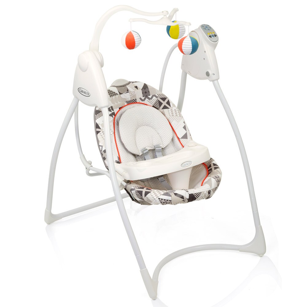 Balansoar cu vibratii si sunete Graco Lovin Hug Patchwork, 0-9 kg, Gri