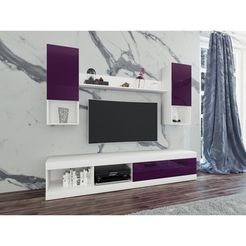 Living Irim Pascale, 200x38.5x171 cm, Mov cu Alb, front MDF Living Irim Pascale, 200x38.5x171 cm, Mov cu Alb, front MDF