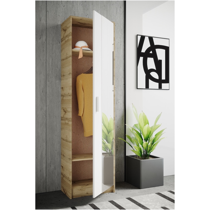 Шкаф за коридор Irim Mike, 50x32,5x183 см, Дъб / Бял