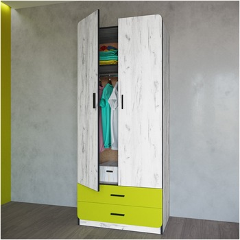 Dulap Irim Mlad Lemon, 80x52,5x191 cm, Alb Murdar, Galben Dulap Irim Mlad Lemon, 80x52,5x191 cm, Alb Murdar, Galben