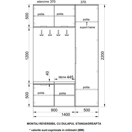 Cuier Irim Dream, 140x37,5x221 cm, Sonoma, Antracit