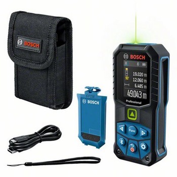 Telemetru profesional pe acumulator laser verde Bosch 0601072U01, 515 nm, ± 1.5 mm precizie, IP 65, Bluetooth 4.2, acumulator Li-Ion, 3.7V, 1 Ah, cablu USB, curea transport, huse de protectie Telemetru profesional pe acumulator laser verde Bosch 0601072U01, 515 nm, ± 1.5 mm precizie, IP 65, Bluetooth 4.2, acumulator Li-Ion, 3.7V, 1 Ah, cablu USB, curea transport, huse de protectie
