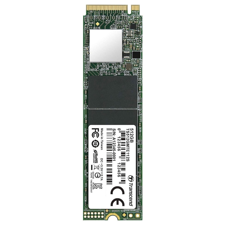 Solid-State Drive (SSD) Transcend 512GB, M.2 2280,PCIe Gen3x4, M-Key, 3D TLC, DRAM-less TS512GMTE112S