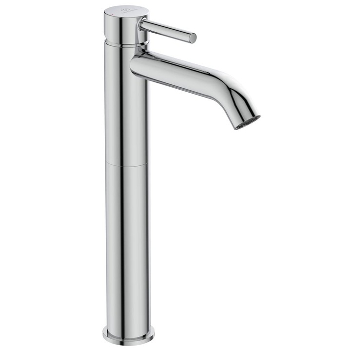 Смесител Ideal Standard, Ceraline, BC269, 35 mm керамичен затварящ механизъм с ограничител на топла вода, метална ръкохватка с индикатор за топла и студена вода, Cache аератор с ограничител на дебит 5 l/min