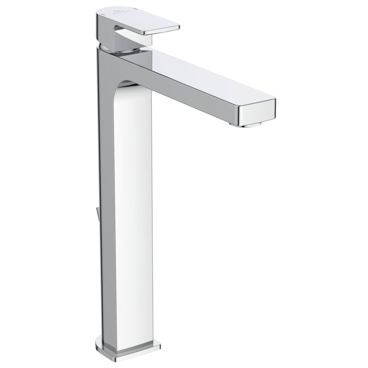 Смесител Ideal Standard, Edge, A7112, стоящ за умивалник Vessel, 28 mm керамичен затварящ механизъм, месингово лято тяло, аератор Perlator M24x1 с ограничител на дебит 5 l/min, метален изпразнител