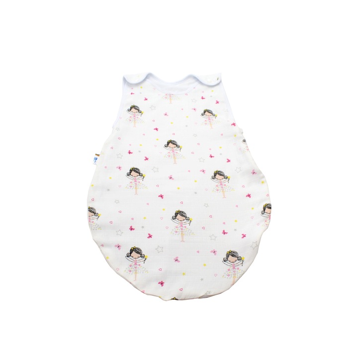Sac de dormit, BebeBaltic, culoare Alb, Printesa, 70 cm, 0-3 luni, TOG 0.5