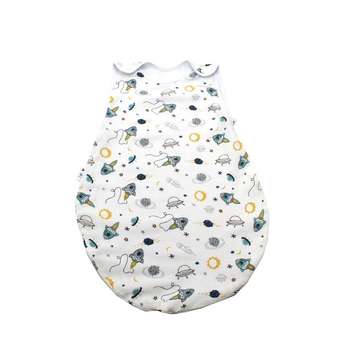 Sac de dormit, BebeBaltic, culoare Alb, Planete 50 cm, 0-3 luni, TOG 0.5