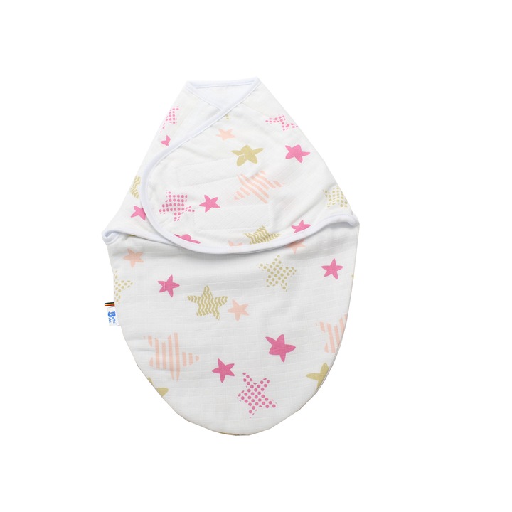 Sistem de Infasare, BalticBebe, Bumbac, Multicolor, Stele Roz, Muselina, 3-6 luni