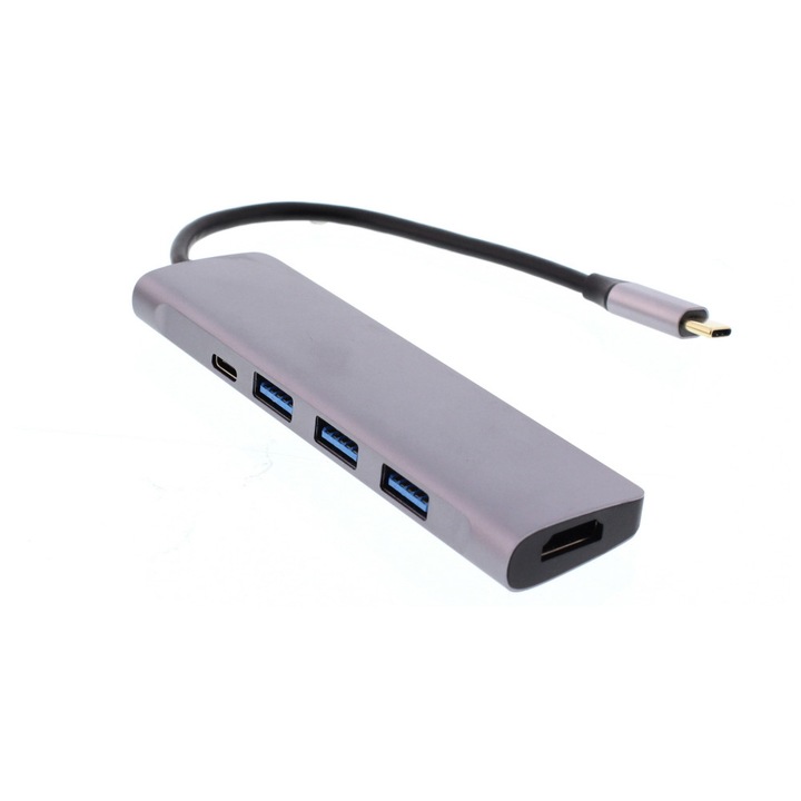Adaptor USB-C - HDMI 4K, 3x USB3.0, USB-C PD 60W