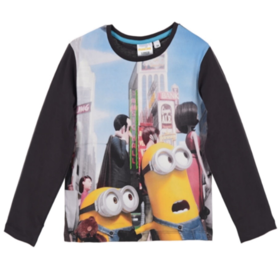 Tricou Minions, maneca lung, Gri inchis