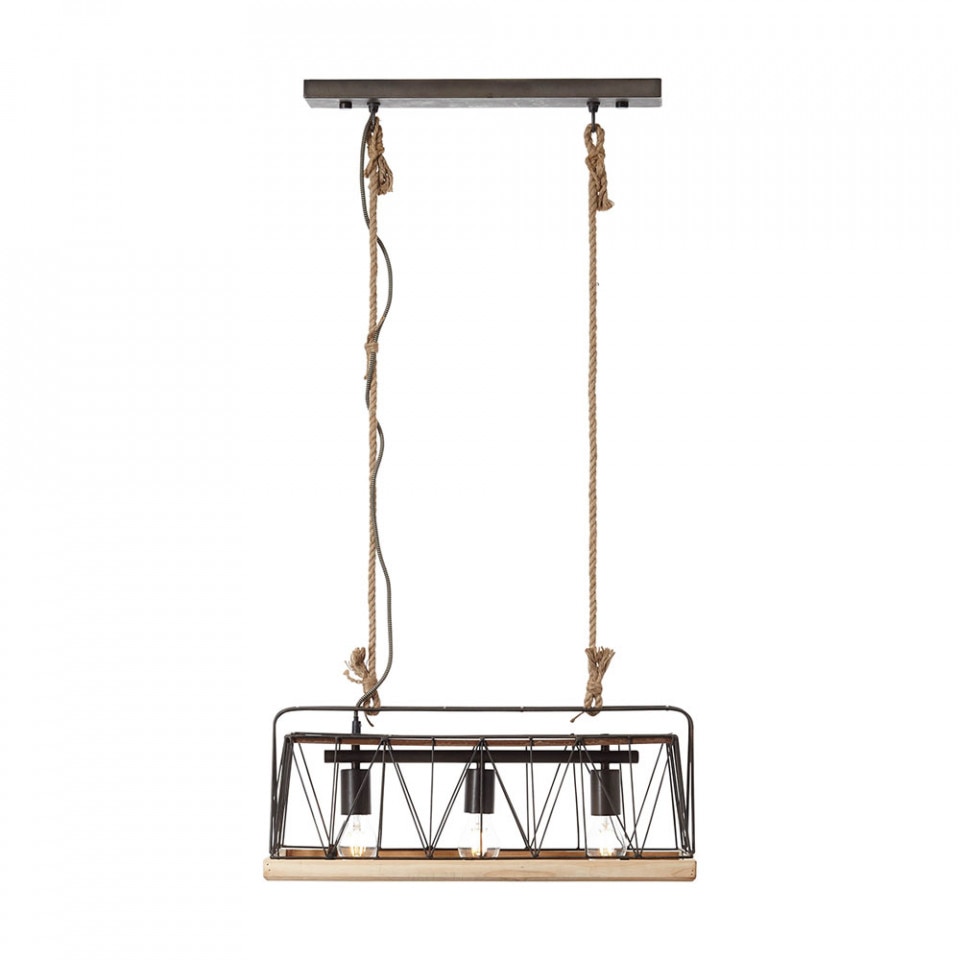 Lustra Cojom Vino 3n 3XE27, culoare natur cu negru, inaltime reglabila, stil retro industrial