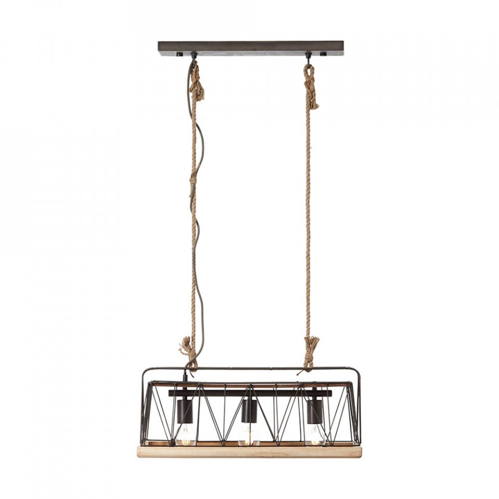 Lustra Cojom Vino 3n 3XE27, culoare natur cu negru, inaltime reglabila, stil retro industrial