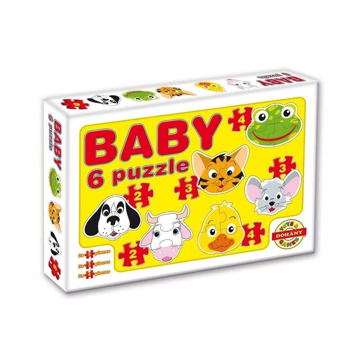 Puzzle clasic Baby, Dohany, Animale domestice cu 6 imagini, 18 piese, 2 ani+, Multicolor