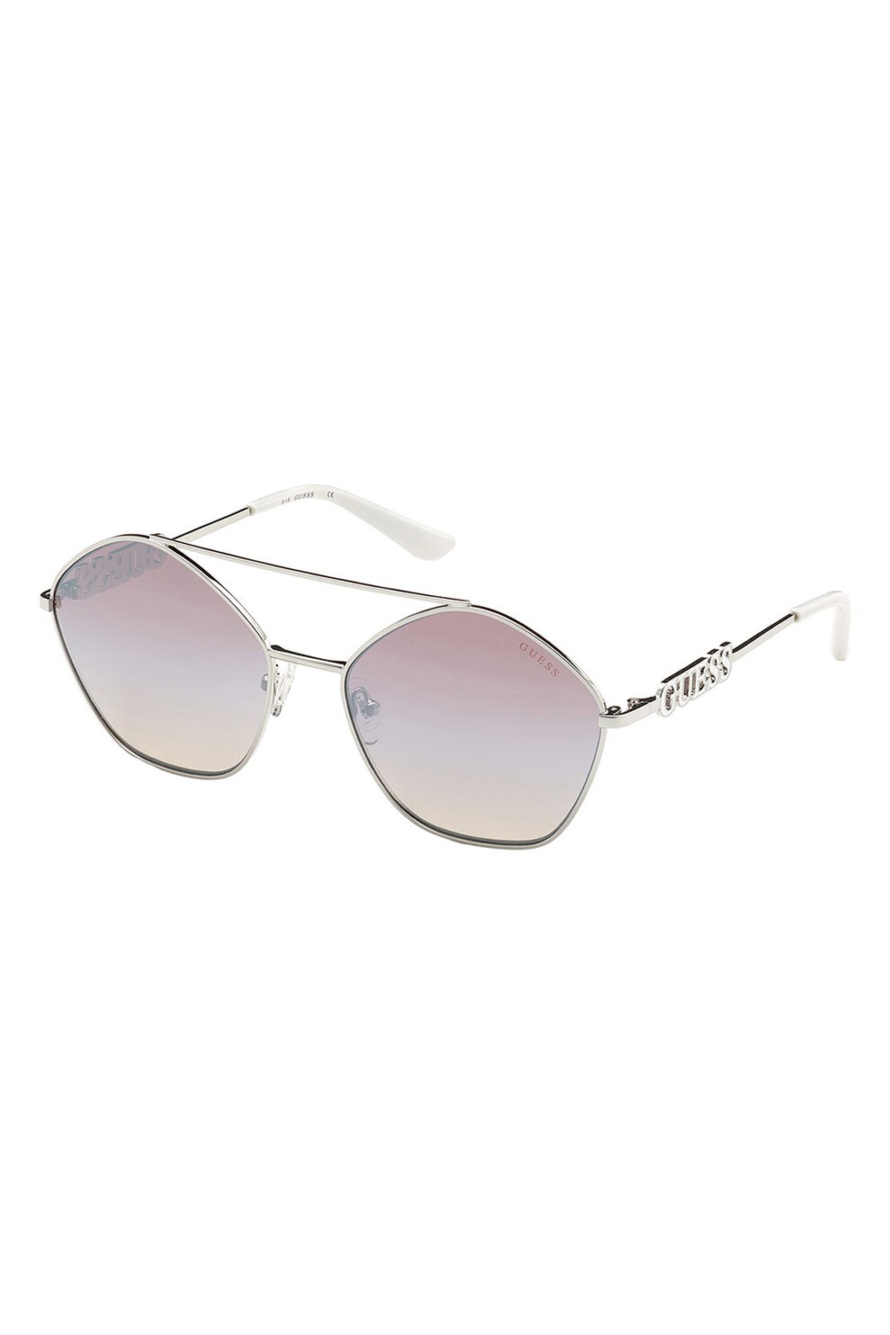 Guess, Ochelari de soare rotunzi polarizati cu logo, Argintiu, 59-18-140 Standard
