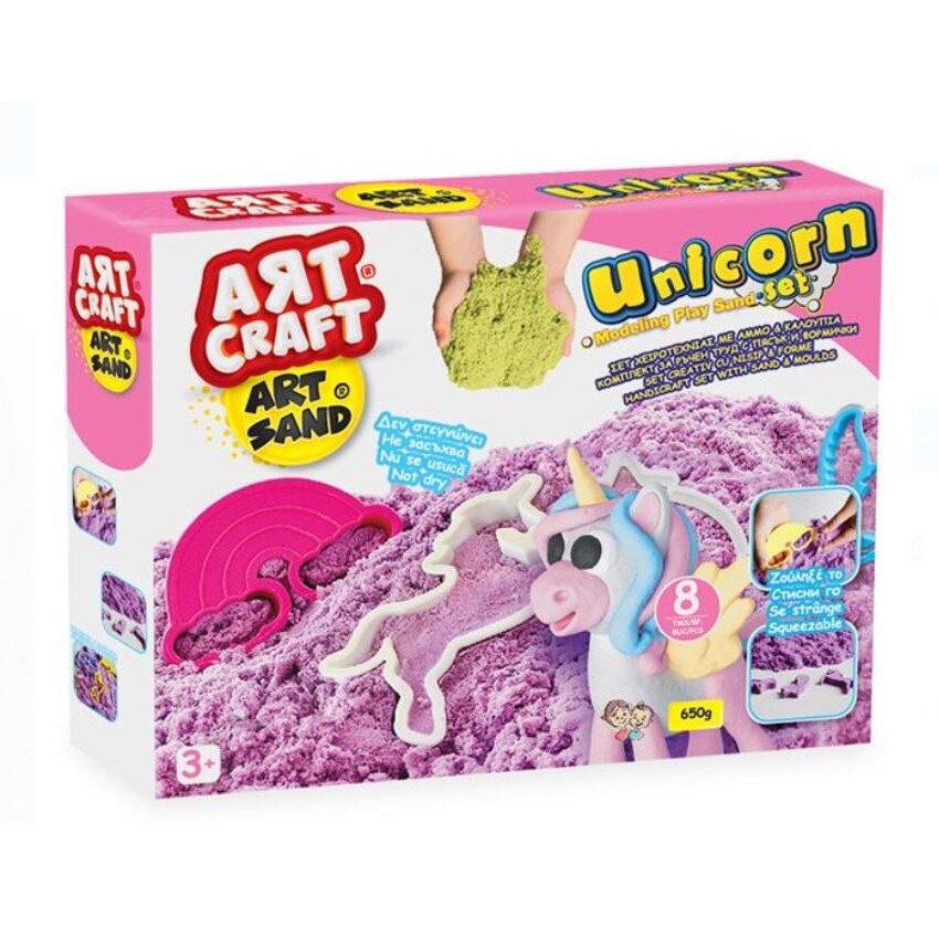 Set nisip kinetic roz si forme de unicorni, 3 ani +