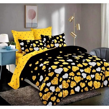 Lenjerie De Finet, Faintec, 6 Piese, Pat 2 Persoane, Dimensiuni Cearsaf Pat 245 x 250 cm, Dimensiuni Husa Pilota 200 x 230 cm, 4 Fete De Perna, Model Inimioare, Negru/ Galben Lenjerie De Finet, Faintec, 6 Piese, Pat 2 Persoane, Dimensiuni Cearsaf Pat 245 x 250 cm, Dimensiuni Husa Pilota 200 x 230 cm, 4 Fete De Perna, Model Inimioare, Negru/ Galben