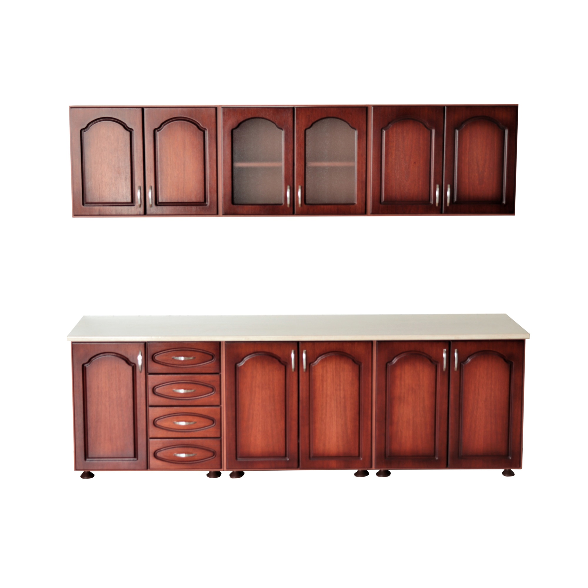 Set Bucatarie, Olivia 6 Cires, Lungime 242 cm, Fronturi Lemn masiv