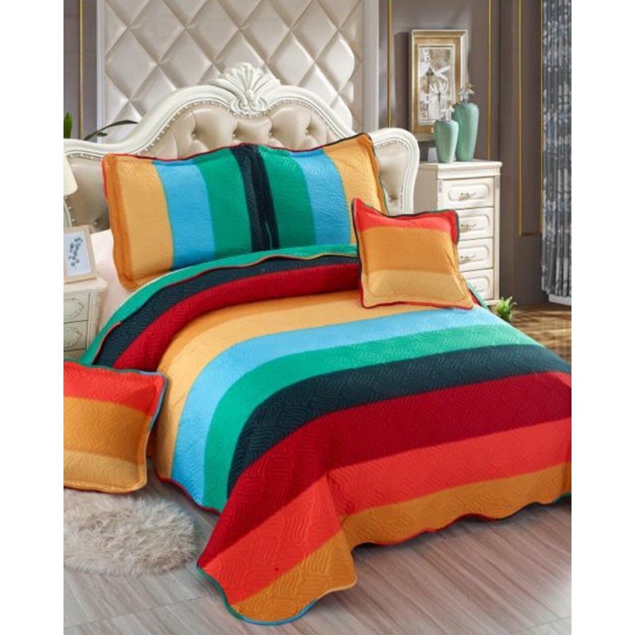 Cuvertura de pat + 4 Fete de Perna - Pat 2 Persoane - 100% Bumbac - E-S114