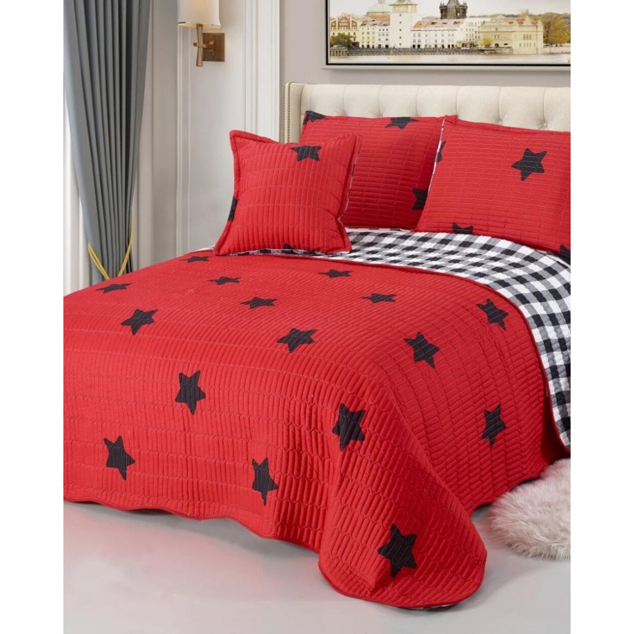 Set Cuvertura de Pat cu 2 Fete, 5 Piese, Bumbac Satinat, CBY-09