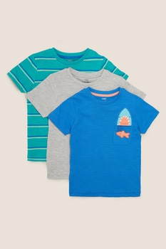 Marks & Spencer, Set de tricouri cu decolteu la baza gatului, 3 piese, baieti, Verde/Albastru/Gri, Verde/Albastru/Gri, 116-122 CM Marks & Spencer, Set de tricouri cu decolteu la baza gatului, 3 piese, baieti, Verde/Albastru/Gri, Verde/Albastru/Gri, 116-122 CM