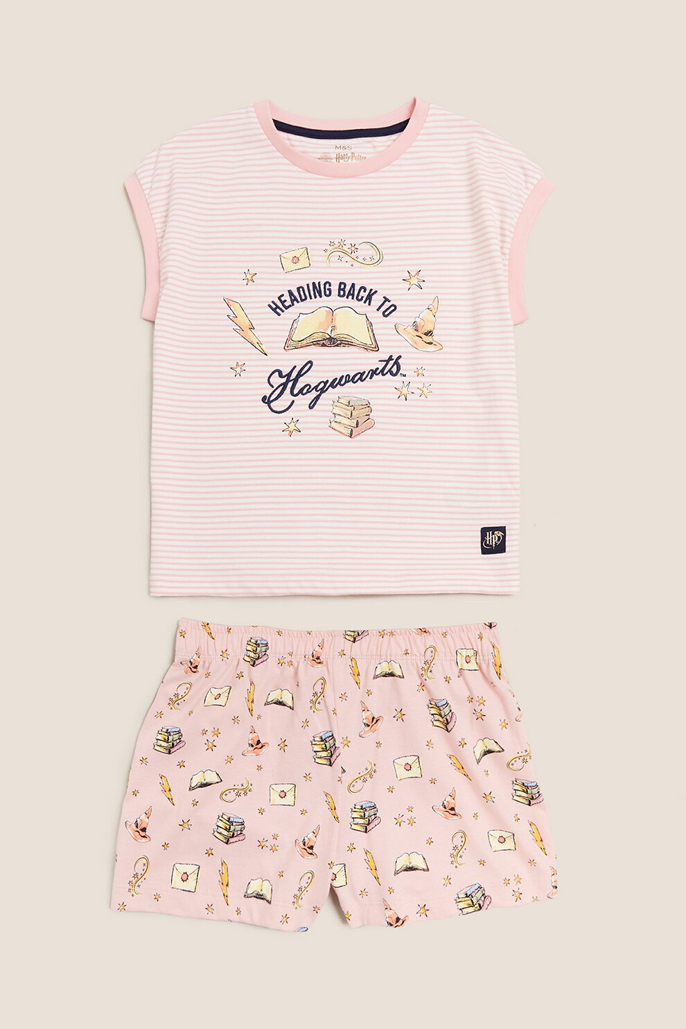 Marks & Spencer, Pijama cu pantaloni scurti si imprimeu Harry Potter™, Roz pal