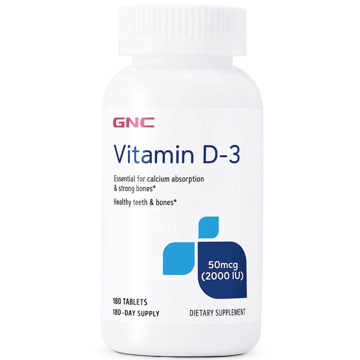 GNC Vitamin D-3 2000 IU, Vitamina D-3 - 50 mcg (2000 UI), 180 tablete