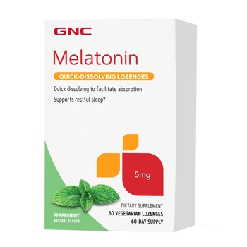 GNC Melatonina 5 mg, cu Aroma de Menta, 60 tablete GNC Melatonina 5 mg, cu Aroma de Menta, 60 tablete