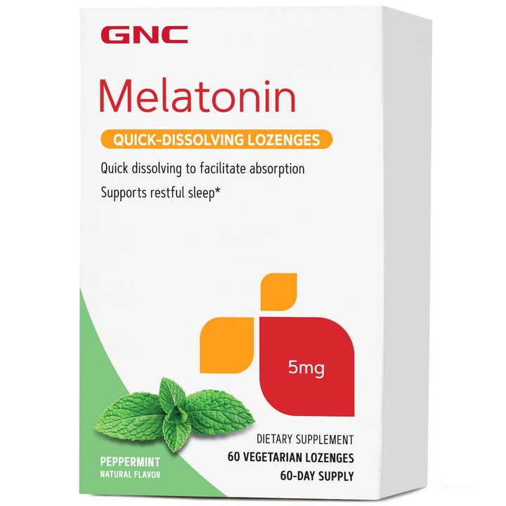 GNC Melatonina 5 mg, cu Aroma de Menta, 60 tablete