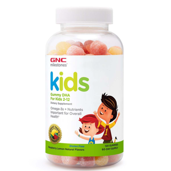 GNC Milestones Kids DHA acizi grasi omega 3, copii 2-12 ani, cu aroma naturala de zmeura si lamaie, 120 jeleuri