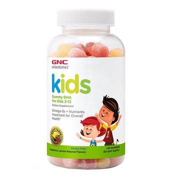 DHA acizi grasi omega 3, copii 2-12 ani, Milestones KIds, cu aroma naturala de zmeura si lamaie, 120 jeleuri DHA acizi grasi omega 3, copii 2-12 ani, Milestones KIds, cu aroma naturala de zmeura si lamaie, 120 jeleuri